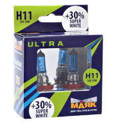 Лампа галоген H11 55W "Маяк" Super White ULTRA +30%