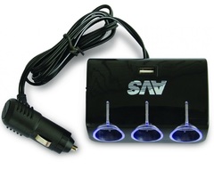 Разветвитель прикуривателя "AVS" (3 гнезда+ USB)