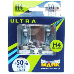 Лампа галоген H4 60/55W "Маяк" Super LIGHT ULTRA +50% (2шт.)