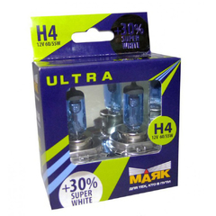 Лампа галоген H4 60/55W "Маяк" Super White ULTRA +30% (2шт.)