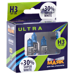 Лампа галоген H3 55W "МАЯК" Super Wite ULTRA +30% (2шт.)